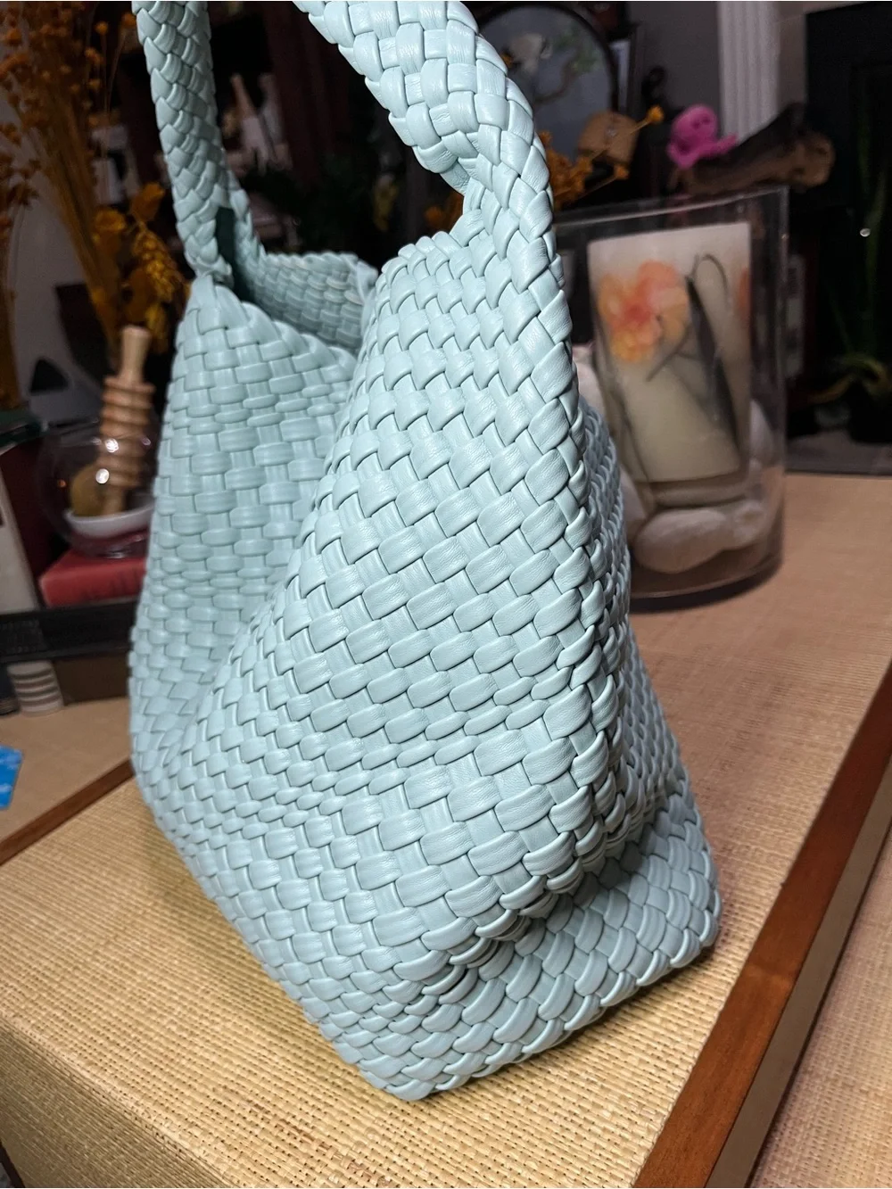 New! Rachel Zoe Woven Hobo Bag with Matching Pouch - Mint Green